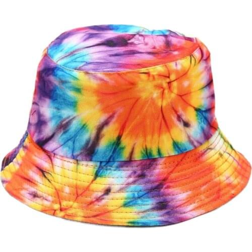 Rainbow Tie-Dye Graffiti 3D Print Bucket Hat Reversible Hip Hop Fisherman Cap