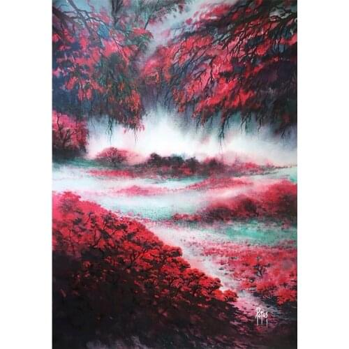 Landscape 5D Diamond Painting Cloud Flower Tree Lake Round Diamond Embroidery Kit Mosaic Home Decoration Gift