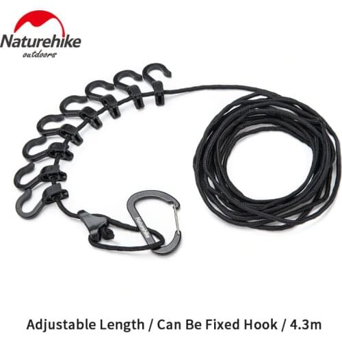 Naturehike 4.3m Hanging Rope Multi-purpose Camping Accessories Clothesline Adjustable Anti-slip With A Hook Hanging Rope