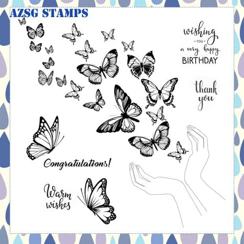 AZSG Hand Holding Flying Butterfly Clear Stamps For DIY Scrapbooking/Card Making/Album Decorative Silicone Stamp Crafts