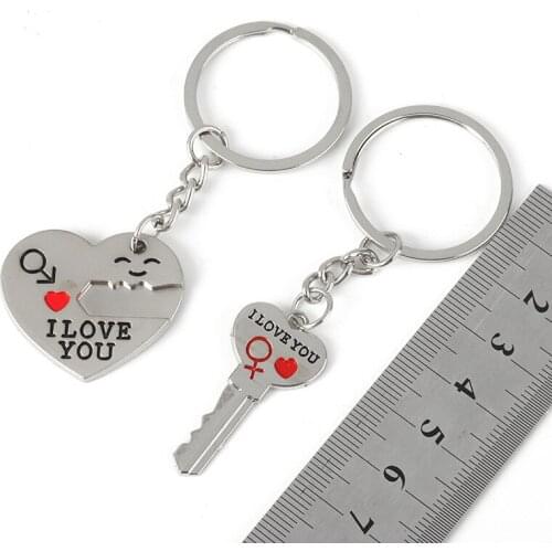 Romantic Couple Keychain Keyring Key Fob Valentines Day Love Gift Heart Key Set key chain ring