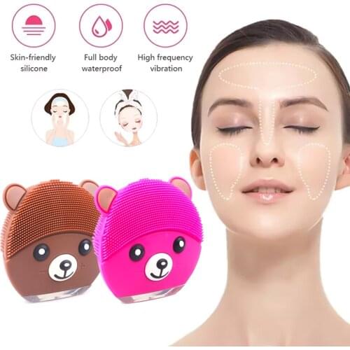 Silicone Electric Face Cleansing Brush Waterproof Rechargeable Sonic Vibration Facial Pore Cleanser Skin Scrubber Massager Bear