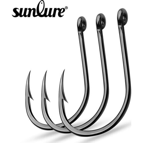 Sunlure 1000pcs/Box Single Hooks 3-4-5-6-7-8-9-10-11-12-13-14-15# Fishhooks High Carbon Steel Fishing Hooks Black Color Pesca