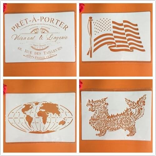 4pcs/set A4 Map Mandala Stencils Painting Coloring Embossing Scrapbook Album Decorative Template cake stencil crafts books