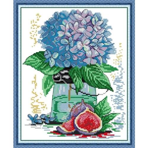 Everlasting love Hydrangea and fig Chinese cross stitch kits Ecological cotton clear printed 14CT DIY gift Christmas decorations