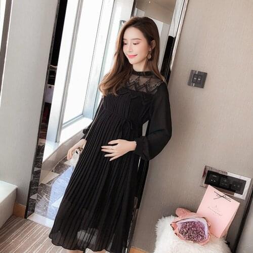 Spring Maternity Catenate Dresses Long Sleeve Pregnancy Maternity Chiffon Clothing Pleated Fashion Dress for Pregnant Women