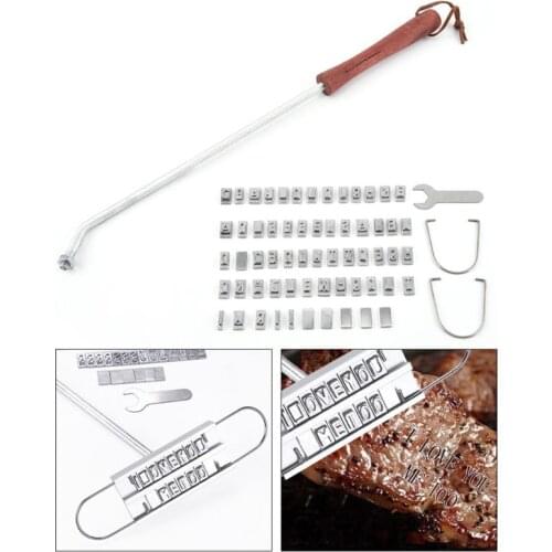 VFGTERTE Creative BBQ Tools Meat Branding Iron Changeable 55 Letters Set DIY Printed BBQ Steak Tool Meat Grill Forks Barbecue