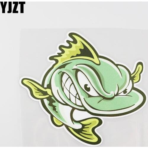YJZT 14.3CMX13CM Angry Fish Car Sticker Green Fish Pvc Decal Marine Organism 13A-0115