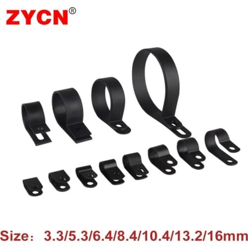 100PCS Cable Clips R-Type Plastic Black Hose Fasteners Durable Nylon Clamp Mount Fix Hardware Electrical Fitting Wire Management