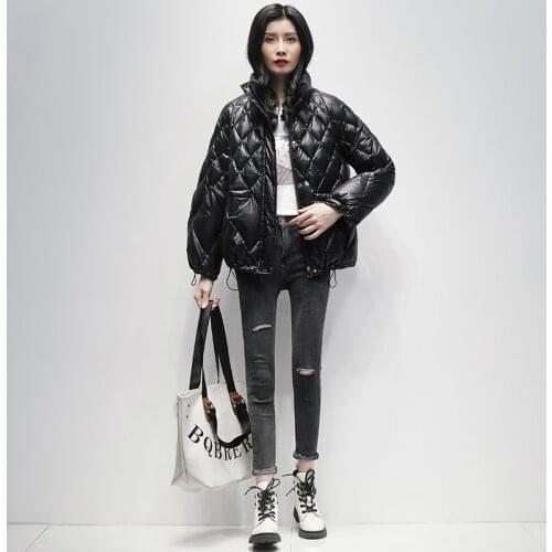 2021 Winter 90% White Duck Down Jacket Batwing Sleeve Loose Pocket Coat Short Puffer Feather Female Parkas Thick Warm Outwear