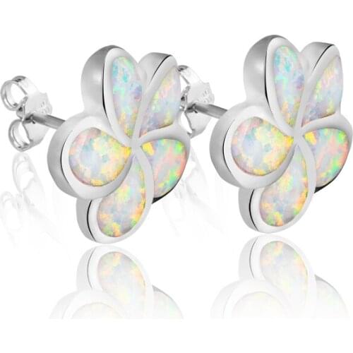 Dormith real 925 Sterling Silver earrings created white red fire Opal Petals Flowers Earrings for women jewelry earrings