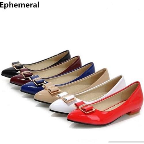 Ladies Bow Rhinestone Pointy Toe Big Size Shoes 12 Square Heel Low Heel Womens Single Shoe White Black High Heel Pumps Women