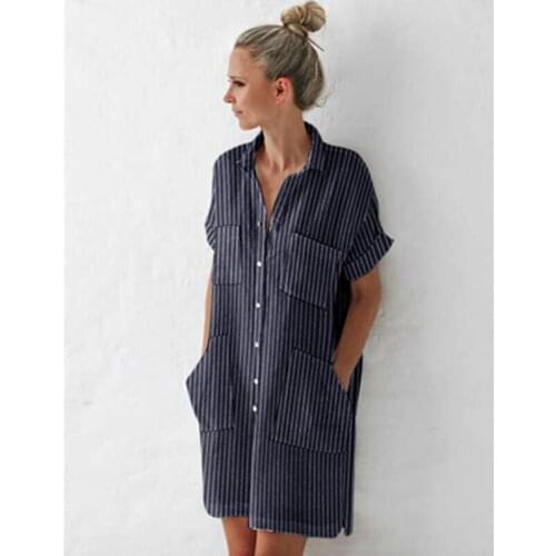 2021 New Elegant Striped Commute Shirt Dress Short Sleeve Womens Summer Sundress Casual V-Neck Female Vestidos Plus Size 5Xl