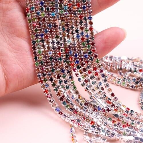 10yard Wholesale SS6 SS8 SS10 SS12 Rhinestone Cup Chain Glass Crystal Rhinestones Trim Applique Sew on Garment Bags Decorations