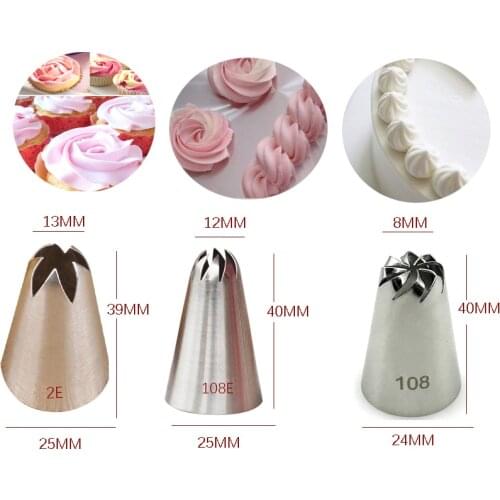 #108E/#108/#2E Stainless Steel Cream Decorating Nozzle Baking Tools Icing Piping Cupcake Pastry Dessert Decoration Cake Nozzles