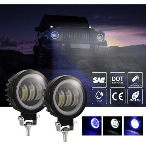 2pcs 6D Lens 4" Spotlight 30W LED Light Bar Off Road 6000K DRL LED Work Light Car Motorcycle Blue Led Angel Eyes Driving Light