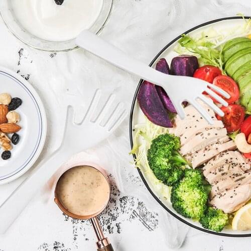 2 Pcs/set Salad Fork PP Salad Mixer Two Hand Shape Vegetable Fruit Salad Tongs For Home Tableware Bar Kitchen Utility Gadget