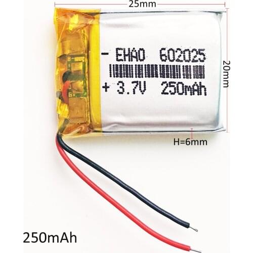 3.7V 250mAh 602025 Lithium Polymer Li-Po li ion Rechargeable Battery cells For Mp3 MP4 MP5 GPS PSP mobile bluetooth
