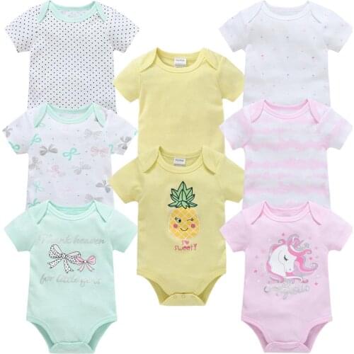 8PCS Ropa Bebe De 0-12M Newborn Baby Girls Bodysuit Infant Cotton Summer Boy Baby Cartoon Clothes Girl Toddler Crawling Clothing