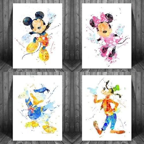 Disney Mickey Mouse Wall Art Watercolor Posters and Prints Donald Duck Graffiti Art Canvas Paintings on the Wall Cartoon Picture