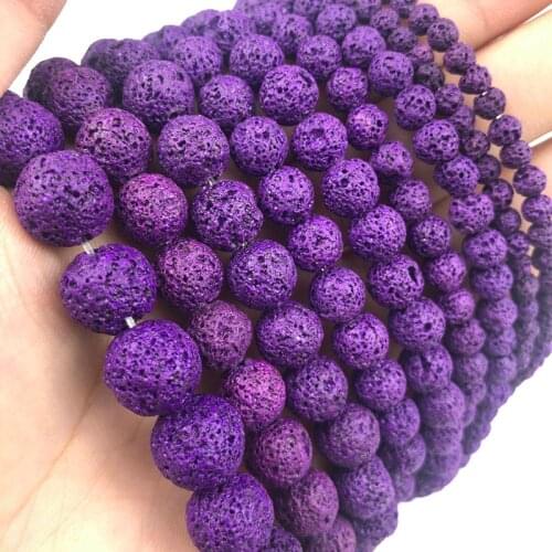 MKTREG Purple Lava beads Natural Stone beads Volcanic rock High quality 4/6/8/10/12MM Round Loose beads DIY for jewelry making