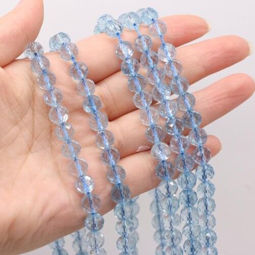 New Style Natural Stone Beads Round Section Blue Topaz Loose Bead 8 MM For Jewelry Making DIY Necklace Earrings Accessory