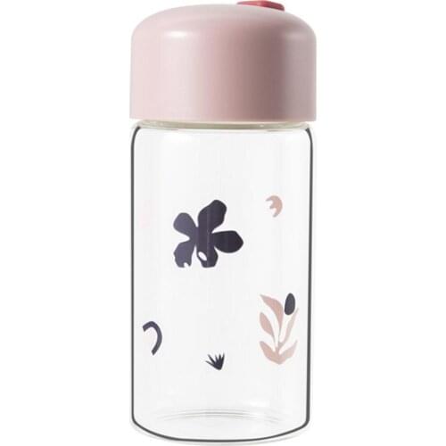 380ml Lovely Lovely Print Anti-fracture Water Bottle With Lid Sport Supplies Glass Water Cup Portable for Office