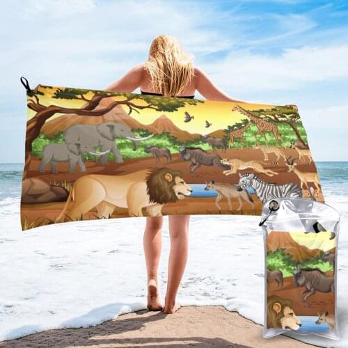 Quick Dry Beach Towel Wild African Animal Forest Microfiber Bath Towel Beach Cushion Swimming Personalized Sand Free Beach Towel