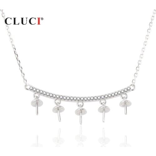 CLUCI Silver 925 Design Pendant Necklace Mounting Women Jewelry Luxury Zircon 925 Sterling Sivler Pearl Pendant Necklace SN040SB