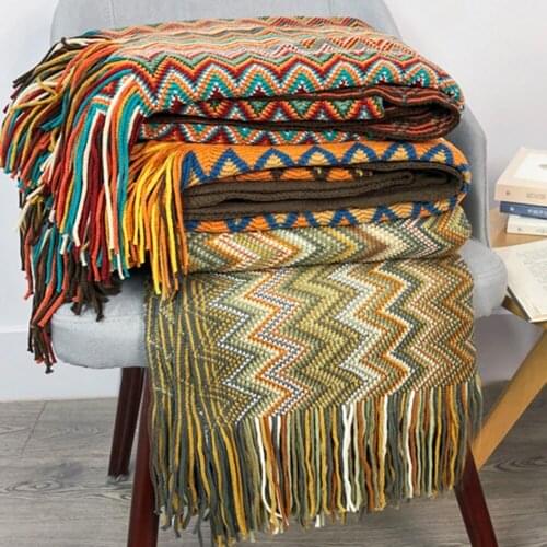 Home Bohemian Acrylic Knitted Blanket Air Conditioning Blanket Sofa Blanket Office Car Comfort Airplane Blanket