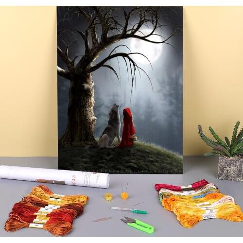 Woman Girl Printed Canvas 11CT Cross Stitch DIY Embroidery Patterns DMC Threads Handiwork Needlework Hobby Sewing Package
