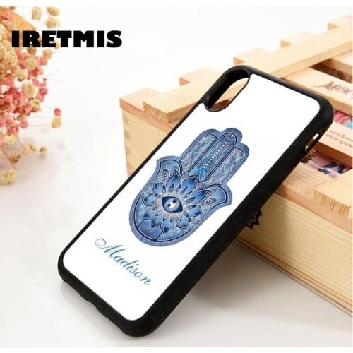 Iretmis 5 5S SE 6 6S Soft TPU Silicone phone case cover for iPhone 7 8 plus X Xs 11 Pro Max XR Hamsa Hand Personalized Name