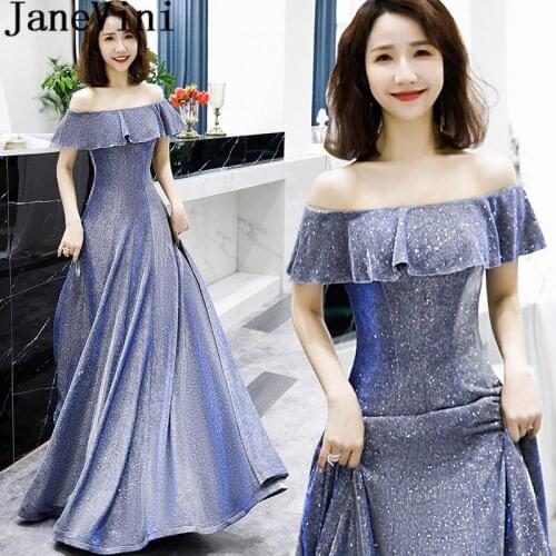 JaneVini 2019 Blingbling Women Evening Dress Elegant Jurk Lang Long Party Dresses Off Shoulder Shiny Arabic Ladies Prom Gowns