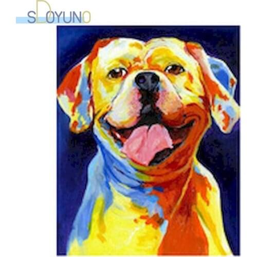 SDOYUNO DIY Painting By Numbers Kits Colourful Dogs 60x75cm Paint By Numbers Frameless Digital Hand Painting On Canvas Home Deco