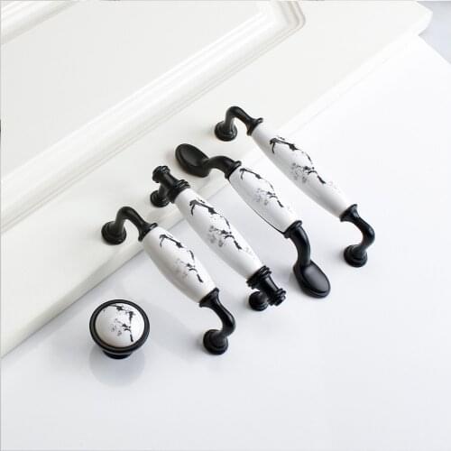Ceramic White/Black Cabinet Handles Zinc Alloy Kitchen Cupboard Door Pulls Drawer Knobs Fashion Furniture Handle Hardware