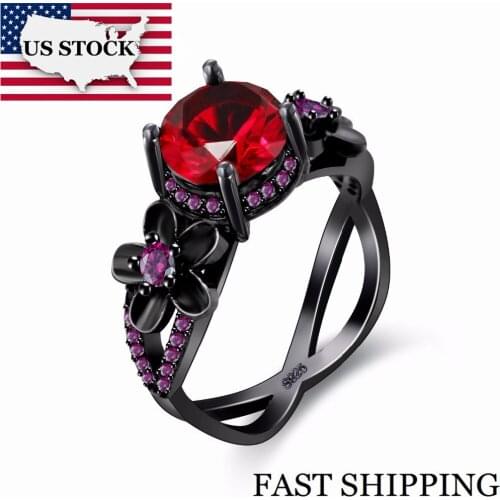 US STOCK Uloveido Black Rings for Women Accessories Cubic Zirconia Red Engagement Ring with Stone Gifts for Girls Jewelry Y357