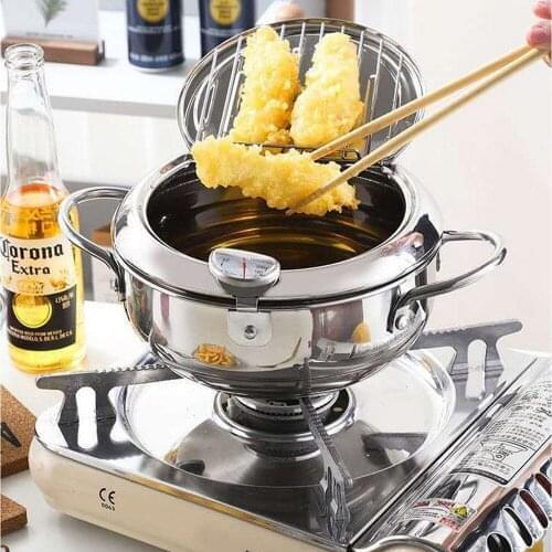 Stainless Steel Kitchen Deep Frying Pot Temperature Control Fried Chicken Pots Mini Fryer Pan Cooking Tools Dining Bar Cookware