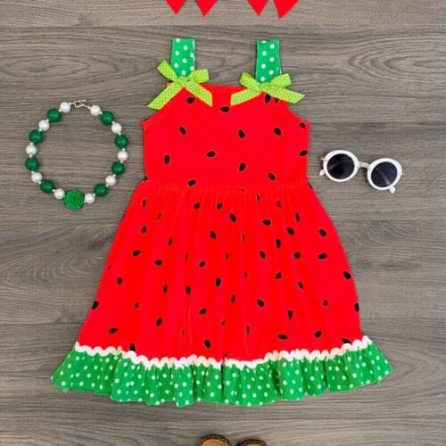 Infant Toddler Kid Baby Girls Cute Sleeveless Dress Clothes Sweet Summer Child Watermelon Bow Party Dresses