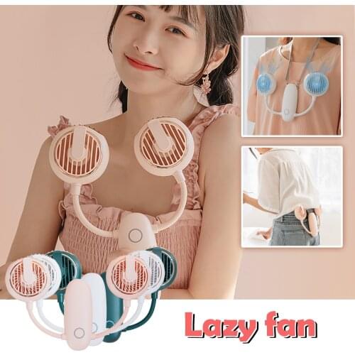 Headphone Design Cooler Wearable Dual Fan 3 Gears Hands-free Hanging Neck Fan Adjustable Hanging Neck Personal Mini Fan#G4