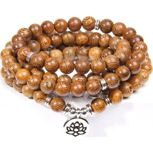 Multi-layer Mala Bracelets Men Rosary Buddha Natural Wood 108 Beads Lotus Charm Prayer Bracelet For Women Lucky Jewelry