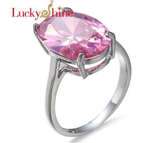 Luckyshine Fashion OL Style Pink kunzite Oval Rings Silver Women Wedding Rings CZ Rings Party Holiday Gifts