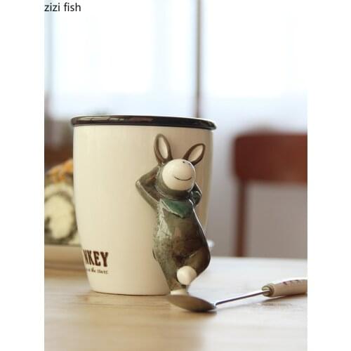 Cartoon Animals Decorative Coffee Mugs Whiskey Glass Heat Resistant Portable Wine Glass Travel Ceramic Mug 400ml Juice Cup