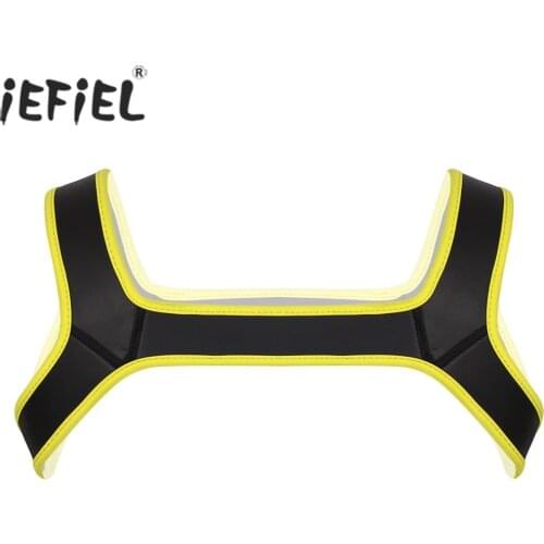 Men Neoprene Shoulder Wide Strap Harness Belt Muscles Protector Crop Top Role Play Erotic Sex Gay Clubwear Cosplay Party Costume