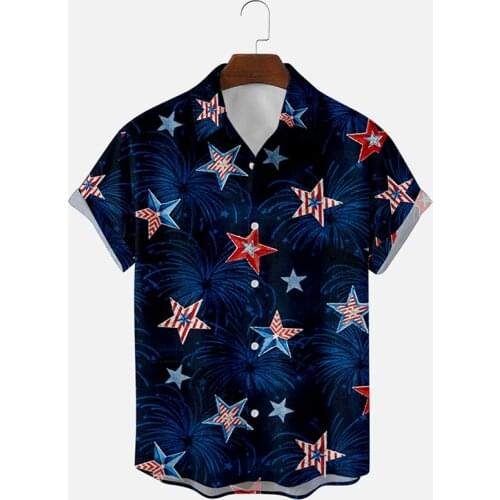 2021 New Summer Star Element 3D Digital Printing Trend Loose Short-Sleeved Shirt Mens Shirt Top Plus Large Size Hawaiian Shirt