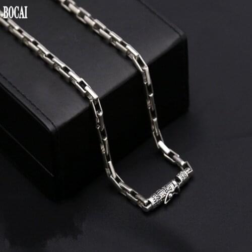 100% new Thai silver S925 pure silver necklace for man big Ming curse vintage 925 silver mens box chain rough silver necklace