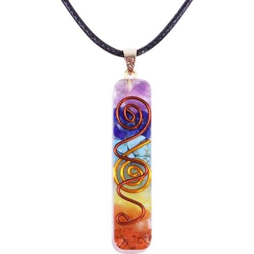 Reiki 7 Chakra Orgone Pendant Necklace Energy Healing Crystals Chips Tumbled Stones Mixed Orgonite Resin Necklace