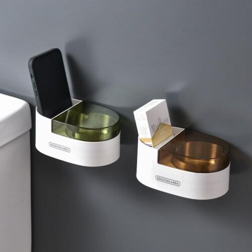 Toilet Creative Wall-mounted Ash Tray With Cover Non-perforated Stainless Steel Ashtray for Toilet Smoking Area