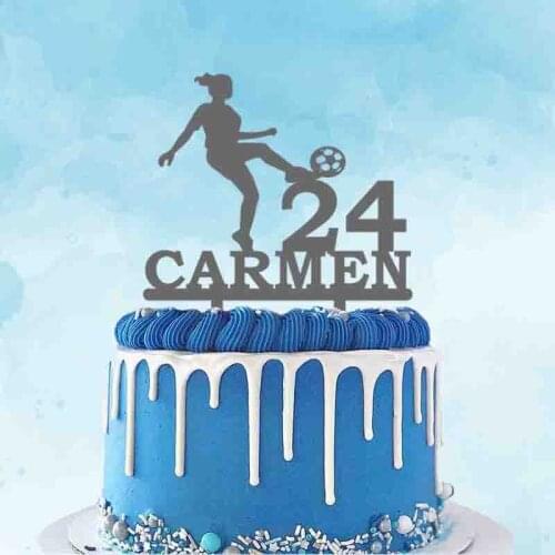 Personalized Football Cake Topper Custom Name Age Girl Playing Football Cake Topper For Birthday Party Cake Decoration Topper