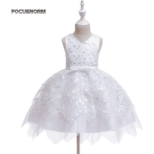 0-5Y Princess Kids Baby Girls Dress 6 Colors Lace Flowers Sleeveless Knee Length Tutu Sundress Party Outfits