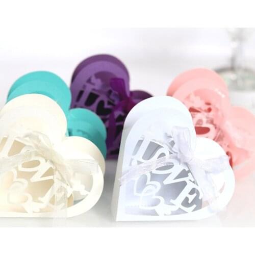 10pcs Love Heart Laser Cut Hollow Carriage Favors Gifts Candy Dragee Box with Ribbon Baby Shower Baptism Wedding Party Supplies